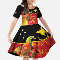 Papua New Guinea Independence Day Family Matching Tank Maxi Dress and Hawaiian Shirt Happy Anniversary 50th Bird-of-paradise Melanesian Tattoos LT03 Daughter's Dress Black - Polynesian Pride