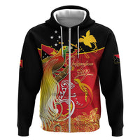 Papua New Guinea Independence Day Hoodie Happy Anniversary 50th Bird-of-paradise Melanesian Tattoos LT03 Zip Hoodie Black - Polynesian Pride