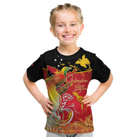 Papua New Guinea Independence Day Kid T Shirt Happy Anniversary 50th Bird-of-paradise Melanesian Tattoos LT03 Black - Polynesian Pride