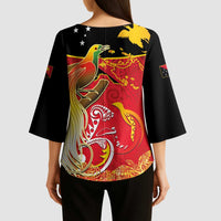 Papua New Guinea Independence Day Kimono Sleeve Blouse Happy Anniversary 50th Bird-of-paradise Melanesian Tattoos LT03 - Polynesian Pride