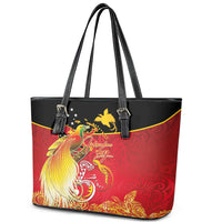 Papua New Guinea Independence Day Leather Tote Bag Happy Anniversary 50th Bird-of-paradise Melanesian Tattoos LT03 - Polynesian Pride