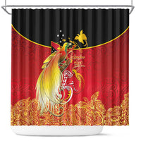 Papua New Guinea Independence Day Shower Curtain Happy Anniversary 50th Bird-of-paradise Melanesian Tattoos LT03 Black - Polynesian Pride