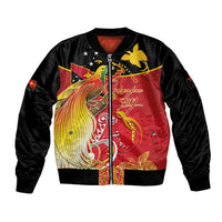 Papua New Guinea Independence Day Sleeve Zip Bomber Jacket Happy Anniversary 50th Bird-of-paradise Melanesian Tattoos - Polynesian Pride