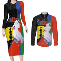 New Caledonia Couples Matching Long Sleeve Bodycon Dress and Long Sleeve Button Shirt Kagu Bird and The Seal with Melanesian Culture LT03 Black - Polynesian Pride