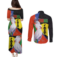 New Caledonia Couples Matching Puletasi and Long Sleeve Button Shirt Kagu Bird and The Seal with Melanesian Culture LT03 - Polynesian Pride