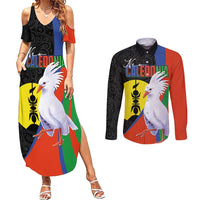 New Caledonia Couples Matching Summer Maxi Dress and Long Sleeve Button Shirt Kagu Bird and The Seal with Melanesian Culture LT03 Black - Polynesian Pride