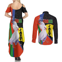 New Caledonia Couples Matching Summer Maxi Dress and Long Sleeve Button Shirt Kagu Bird and The Seal with Melanesian Culture LT03 - Polynesian Pride