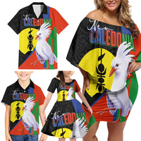 New Caledonia Family Matching Off Shoulder Short Dress and Hawaiian Shirt Kagu Bird and The Seal with Melanesian Culture LT03 - Polynesian Pride