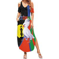 New Caledonia Family Matching Summer Maxi Dress and Hawaiian Shirt Kagu Bird and The Seal with Melanesian Culture LT03 Mom's Dress Black - Polynesian Pride