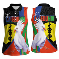 New Caledonia Women Sleeveless Polo Shirt Kagu Bird and The Seal with Melanesian Culture LT03 - Polynesian Pride