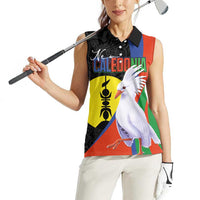 New Caledonia Women Sleeveless Polo Shirt Kagu Bird and The Seal with Melanesian Culture LT03 - Polynesian Pride