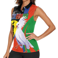 New Caledonia Women Sleeveless Polo Shirt Kagu Bird and The Seal with Melanesian Culture LT03 - Polynesian Pride