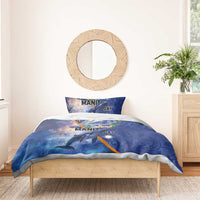 Marshall Islands Manit Day Bedding Set Grunge National Flag with Whales and Tribal Tattoos - Polynesian Pride