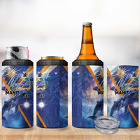 Marshall Islands Manit Day 4 in 1 Can Cooler Tumbler Grunge National Flag with Whales and Tribal Tattoos LT03 - Polynesian Pride