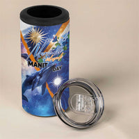 Marshall Islands Manit Day 4 in 1 Can Cooler Tumbler Grunge National Flag with Whales and Tribal Tattoos LT03 - Polynesian Pride