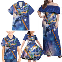 Marshall Islands Manit Day Family Matching Off Shoulder Maxi Dress and Hawaiian Shirt Grunge National Flag with Whales and Tribal Tattoos LT03 - Polynesian Pride