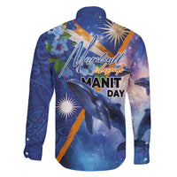 Marshall Islands Manit Day Family Matching Off Shoulder Short Dress and Hawaiian Shirt Grunge National Flag with Whales and Tribal Tattoos LT03 - Polynesian Pride