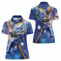 Marshall Islands Manit Day Women Polo Shirt Grunge National Flag with Whales and Tribal Tattoos LT03 - Polynesian Pride