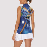 Marshall Islands Manit Day Women Sleeveless Polo Shirt Grunge National Flag with Whales and Tribal Tattoos LT03 - Polynesian Pride