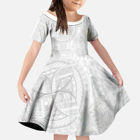 Samoan Culture-Lotu Tamaiti Family Matching Off The Shoulder Long Sleeve Dress and Hawaiian Shirt Siapo and Polynesian Art Tattoos LT03 Daughter's Dress White - Polynesian Pride