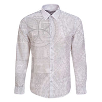 Samoan Culture-Lotu Tamaiti Family Matching Off The Shoulder Long Sleeve Dress and Hawaiian Shirt Siapo and Polynesian Art Tattoos LT03 Dad's Shirt - Long Sleeve White - Polynesian Pride