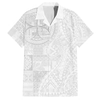 Samoan Culture-Lotu Tamaiti Family Matching Off Shoulder Short Dress and Hawaiian Shirt Siapo and Polynesian Art Tattoos LT03 Dad's Shirt - Short Sleeve White - Polynesian Pride