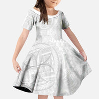 Samoan Culture-Lotu Tamaiti Family Matching Summer Maxi Dress and Hawaiian Shirt Siapo and Polynesian Art Tattoos LT03 Daughter's Dress White - Polynesian Pride