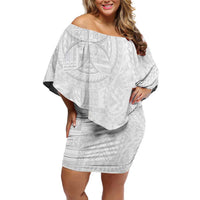 Samoan Culture-Lotu Tamaiti Off Shoulder Short Dress Siapo and Polynesian Art Tattoos LT03 Women White - Polynesian Pride