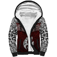 Custom Aotearoa New Zealand Sherpa Hoodie Silver Fern and Matau with Maori Tribal Red Style LT03 Unisex Red - Polynesian Pride