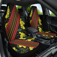 Samoan Culture Car Seat Cover Hibiscus and Ula Fala with Tapa Pattern Black Color LT03 One Size Black - Polynesian Pride