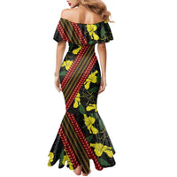 Samoan Culture Family Matching Mermaid Dress and Hawaiian Shirt Hibiscus and Ula Fala with Tapa Pattern Black Color LT03 - Polynesian Pride