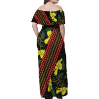Samoan Culture Family Matching Off Shoulder Maxi Dress and Hawaiian Shirt Hibiscus and Ula Fala with Tapa Pattern Black Color LT03 - Polynesian Pride