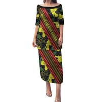 Samoan Culture Family Matching Puletasi and Hawaiian Shirt Hibiscus and Ula Fala with Tapa Pattern Black Color LT03 Mom's Dress Black - Polynesian Pride