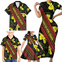 Samoan Culture Family Matching Short Sleeve Bodycon Dress and Hawaiian Shirt Hibiscus and Ula Fala with Tapa Pattern Black Color LT03 - Polynesian Pride