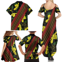 Samoan Culture Family Matching Summer Maxi Dress and Hawaiian Shirt Hibiscus and Ula Fala with Tapa Pattern Black Color LT03 - Polynesian Pride