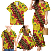 Samoan Culture Family Matching Mermaid Dress and Hawaiian Shirt Hibiscus and Ula Fala with Tapa Pattern YellowColor LT03 - Polynesian Pride