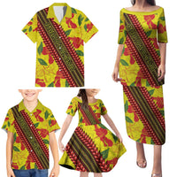 Samoan Culture Family Matching Puletasi and Hawaiian Shirt Hibiscus and Ula Fala with Tapa Pattern YellowColor LT03 - Polynesian Pride