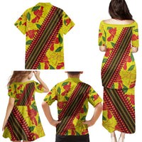 Samoan Culture Family Matching Puletasi and Hawaiian Shirt Hibiscus and Ula Fala with Tapa Pattern YellowColor LT03 - Polynesian Pride