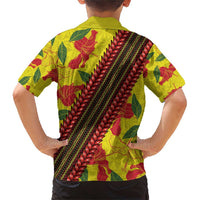 Samoan Culture Family Matching Short Sleeve Bodycon Dress and Hawaiian Shirt Hibiscus and Ula Fala with Tapa Pattern YellowColor LT03 - Polynesian Pride