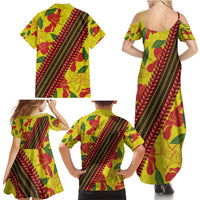 Samoan Culture Family Matching Summer Maxi Dress and Hawaiian Shirt Hibiscus and Ula Fala with Tapa Pattern YellowColor LT03 - Polynesian Pride