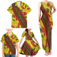 Samoan Culture Family Matching Tank Maxi Dress and Hawaiian Shirt Hibiscus and Ula Fala with Tapa Pattern YellowColor LT03 - Polynesian Pride