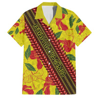 Samoan Culture Family Matching Tank Maxi Dress and Hawaiian Shirt Hibiscus and Ula Fala with Tapa Pattern YellowColor LT03 Dad's Shirt - Short Sleeve Yellow - Polynesian Pride