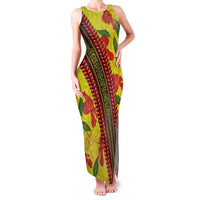 Samoan Culture Family Matching Tank Maxi Dress and Hawaiian Shirt Hibiscus and Ula Fala with Tapa Pattern YellowColor LT03 Mom's Dress Yellow - Polynesian Pride