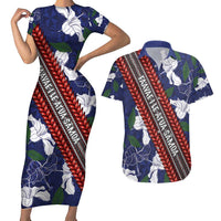 Samoan Culture Couples Matching Short Sleeve Bodycon Dress and Hawaiian Shirt Hibiscus and Ula Fala with Tapa Pattern Blue Color LT03 Blue - Polynesian Pride