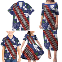 Samoan Culture Family Matching Puletasi and Hawaiian Shirt Hibiscus and Ula Fala with Tapa Pattern Blue Color LT03 - Polynesian Pride