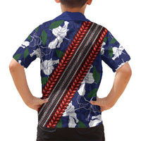 Samoan Culture Family Matching Short Sleeve Bodycon Dress and Hawaiian Shirt Hibiscus and Ula Fala with Tapa Pattern Blue Color LT03 - Polynesian Pride