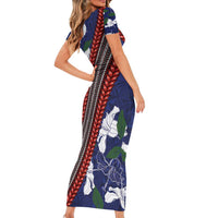 Samoan Culture Family Matching Short Sleeve Bodycon Dress and Hawaiian Shirt Hibiscus and Ula Fala with Tapa Pattern Blue Color LT03 - Polynesian Pride