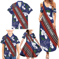 Samoan Culture Family Matching Summer Maxi Dress and Hawaiian Shirt Hibiscus and Ula Fala with Tapa Pattern Blue Color LT03 - Polynesian Pride