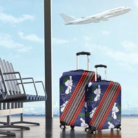 Samoan Culture Luggage Cover Hibiscus and Ula Fala with Tapa Pattern Blue Color