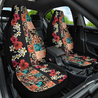 Hawaiian Hibiscus and Tropical Leaves Car Seat Cover Patchwork Grunge Abstract Vintage Style LT03 One Size Black - Polynesian Pride